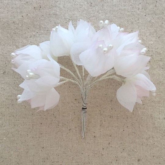 Bundle of White with Palest Pink Fabric Crocus with Pearl Peps ~ Vintage Germany ~ Old Store Stock